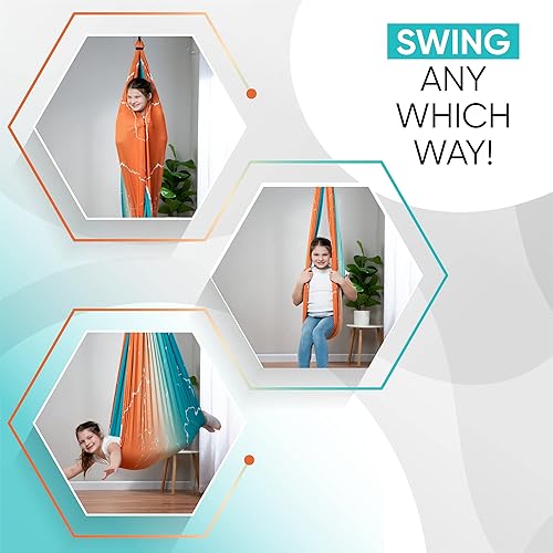 Miniatura 8 de Columpio sensorial de interior para niños o exteriores  Soporta 300 libras, doble capa y giro de 360, hamaca de terapia de compresión calmante para
