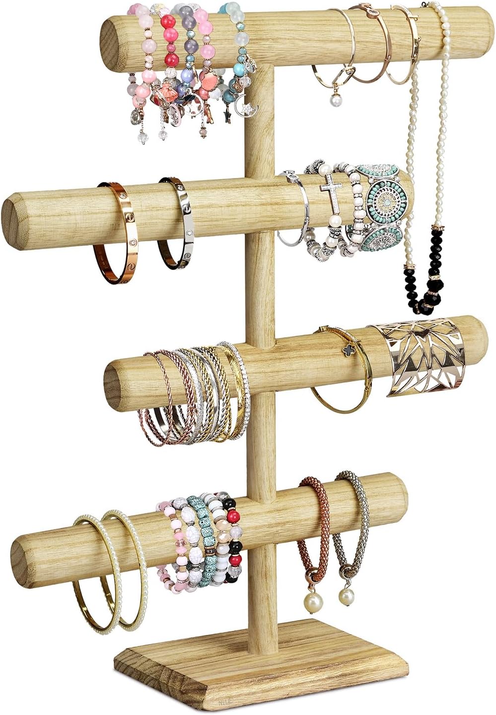 MOOCA 4-Tier Wooden Jewelry Display, Bracelet Holder Organizer, Wooden Jewelry Stand, Accessory Display Storage Organizer, Oak Color