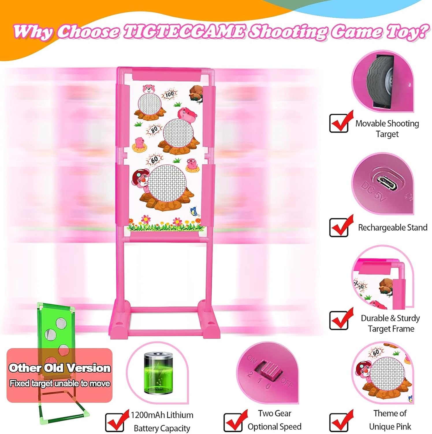 TIGTECGAME Upgraded Moving Shooting Game Toy for Boy Girl Age of 5 6 7 8 9 10 11 12 Years Old Includes Shooting Target & 2 Blaster Guns & 18 Foam Balls - Ideal Christmas Birthday Gift for Kids