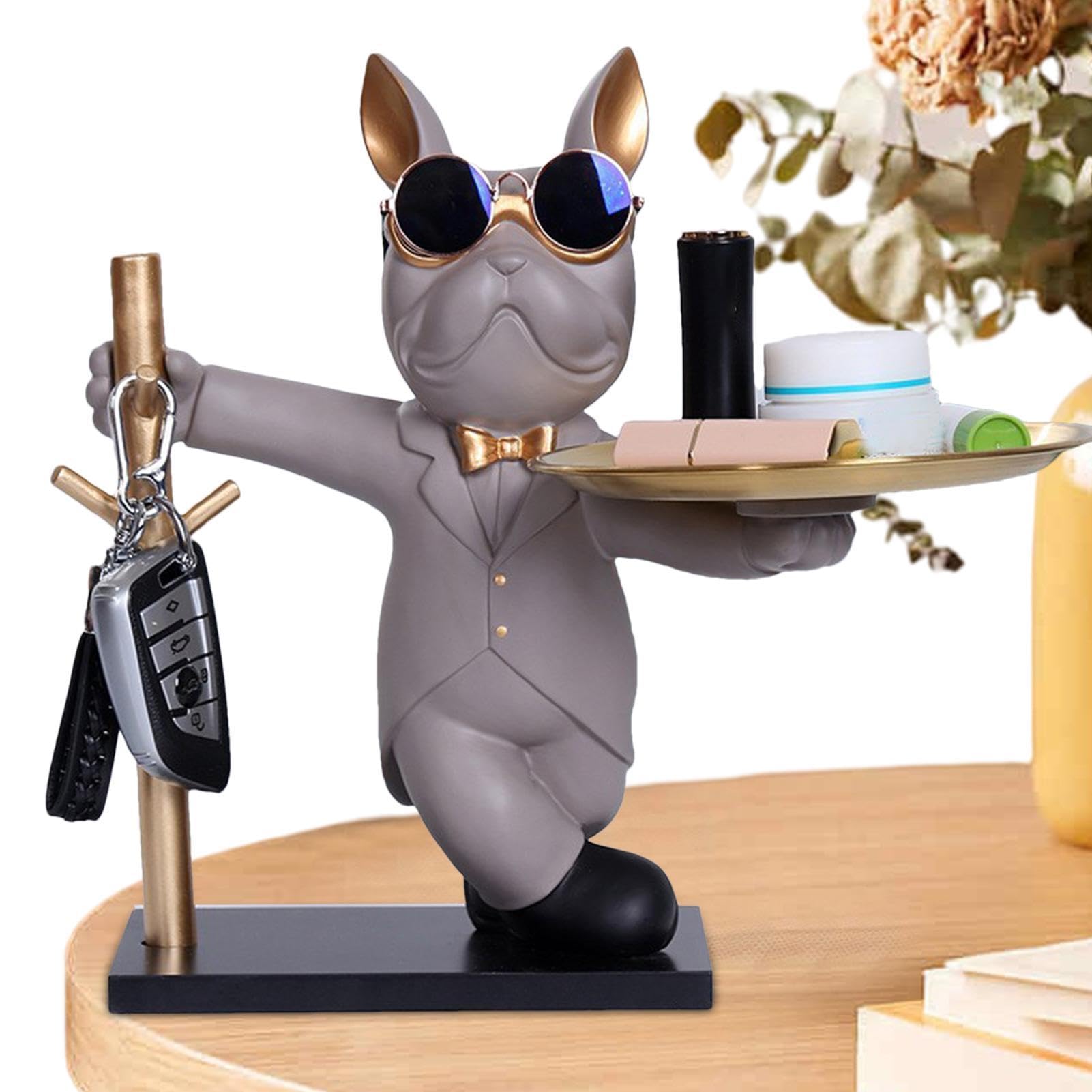 Bandeja de Bulldog Francés Decoración Francés Bulldog Francés Llave Bandeja Almacenamiento de llaves Coole Bulldog Francés Figura con Bandeja Perro Decorativo Bandeja Estatua