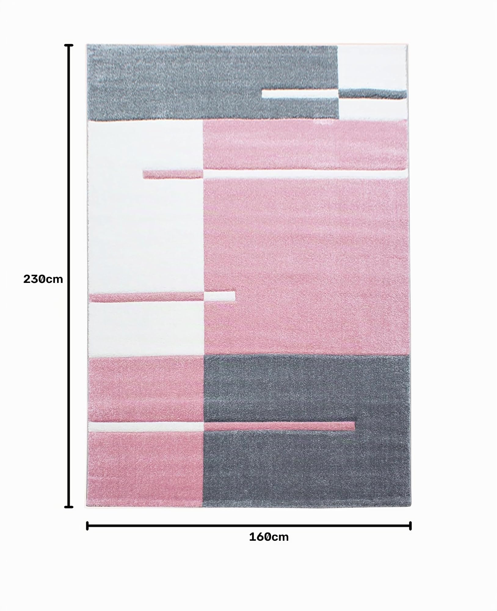 HomebyHome Tapis 160x230 cm à Poils Courts Coupe Contour Rose Gris Blanc Motif Carreaux Lavable Facile d'entretien Extra Doux pour Salon Salle à Manger Chambre