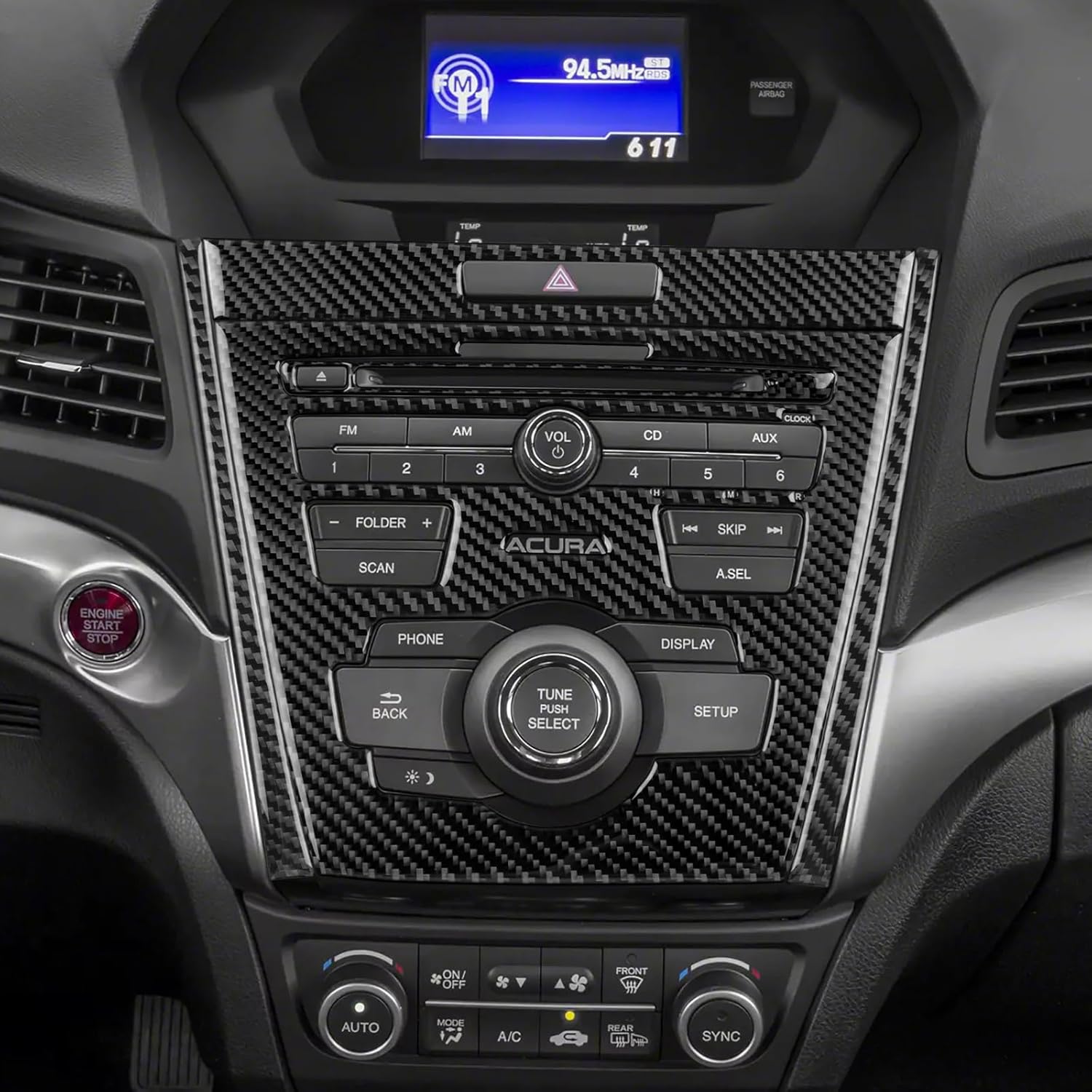 AIRSPEED for Acura ILX 2013-2022 Center Console CD Button Frame Cover Carbon Fiber Interior Trim Accessories, Black
