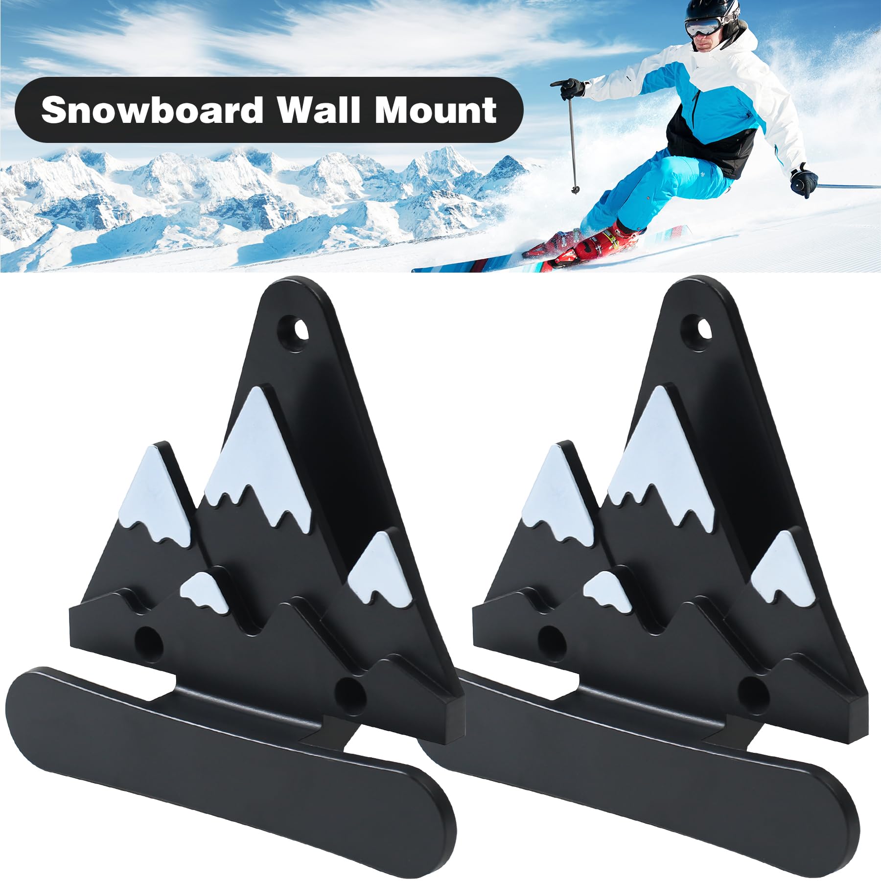 Snowboard Wall Mount with Hooks, Snowboard Skateboard Hanging Wall Rack,Universal Design, Garage Storage Brackets, Snowboard Display Stand, Wall Art (2PCS Black & White)