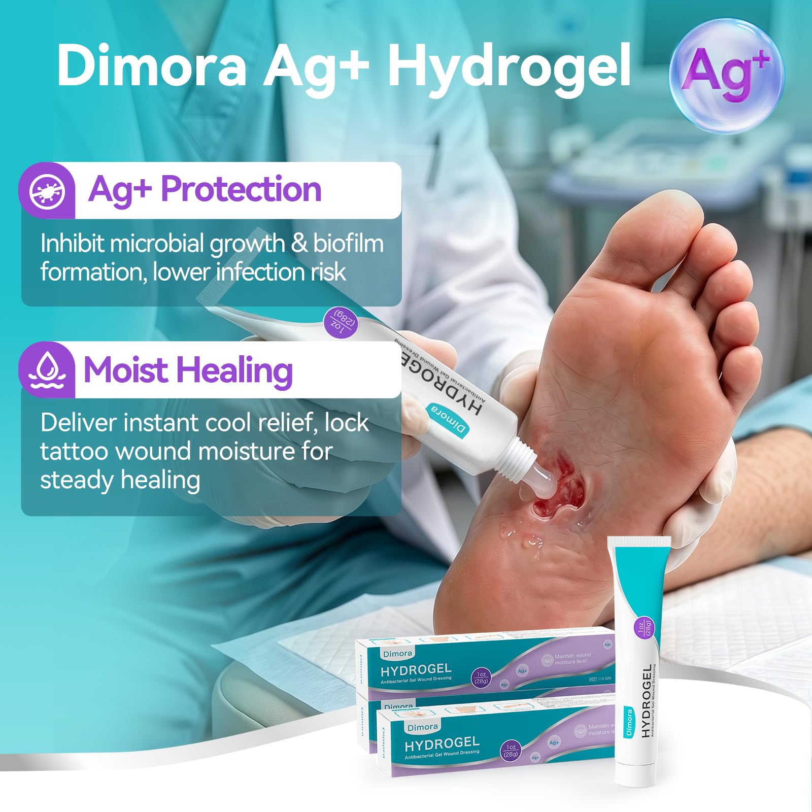 Dimora Silver Hydrogel Gel Wound Dressing-3 Packs 3oz (28gx3), Silver Hydrogel First Aid Ointment for Soothing & Wound Healing, Silver Hydrogel Care for Minor Abrasions, Cuts, Lacerations and Scalds. — Amazon image 2
