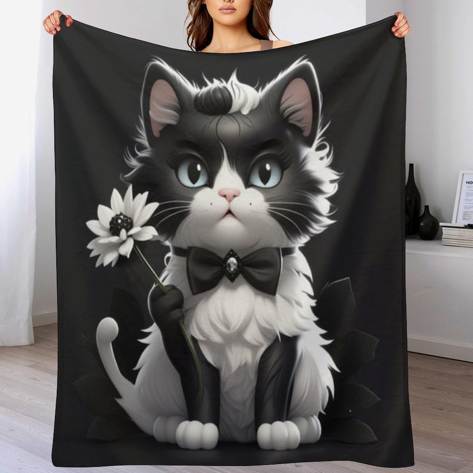 Couverture chat en flannel douce et moelleuse pour lit et canapé de 180x200cm