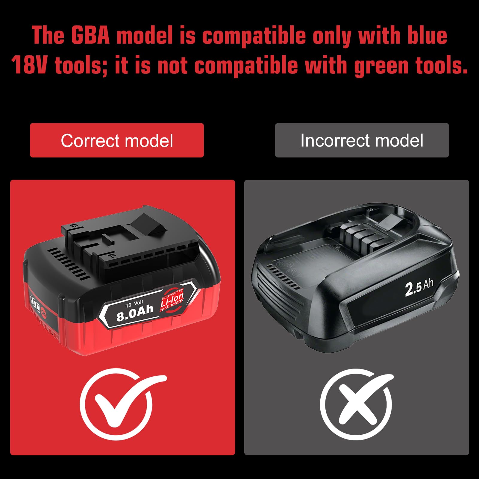 2X 8000mAh GBA Ersatzakku für Bosch Akku 18V 8ah + Ladegerät kompatibel für Bosch Professional 18V System Akku-Werkzeuge Nicht kompatibel mit grünen Werkzeugen