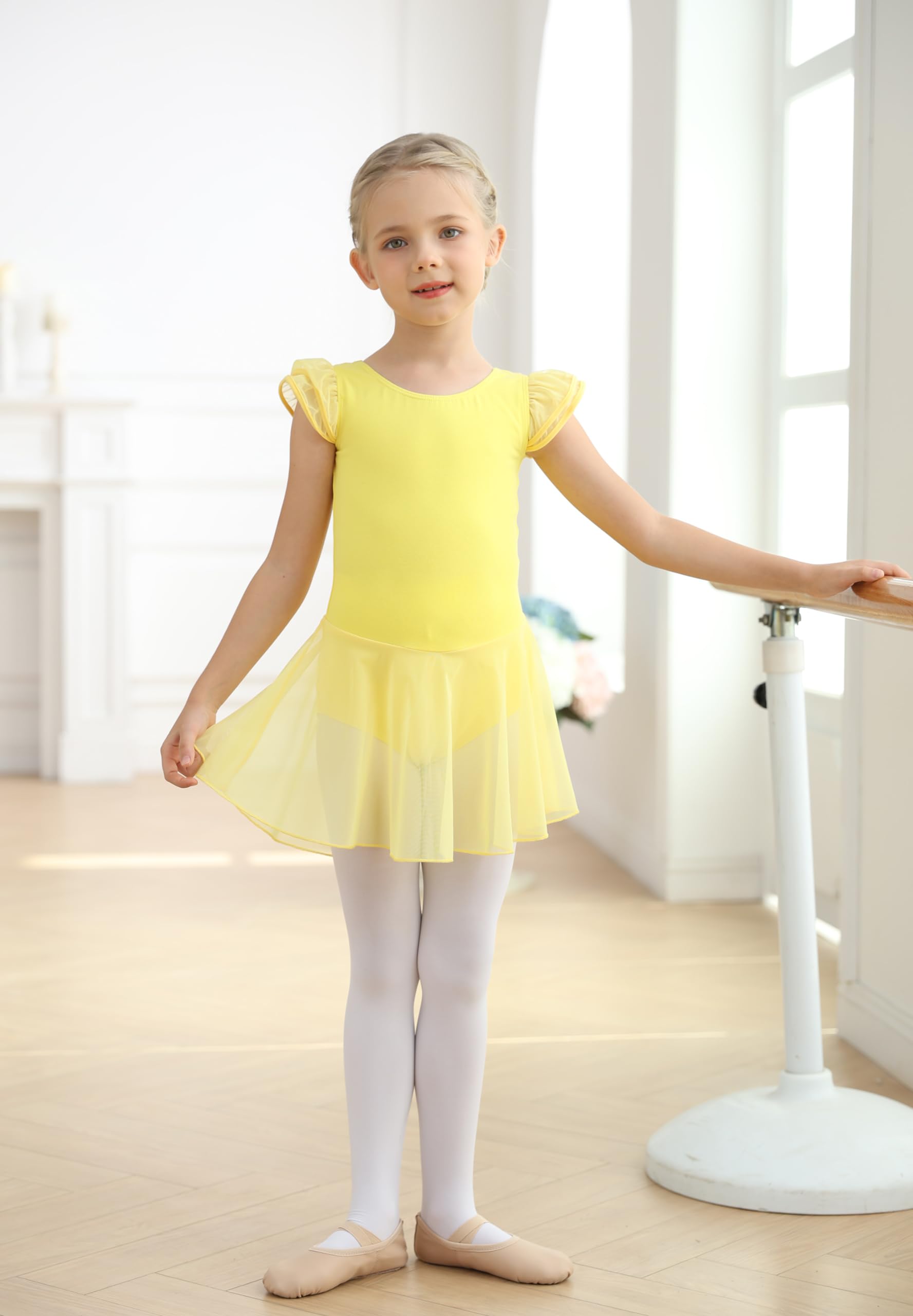 MdnMd Body da balletto per bambine con gonna classica a maniche corte, danza, ginnastica, ballerina, T72, giallo, 2-4 anni