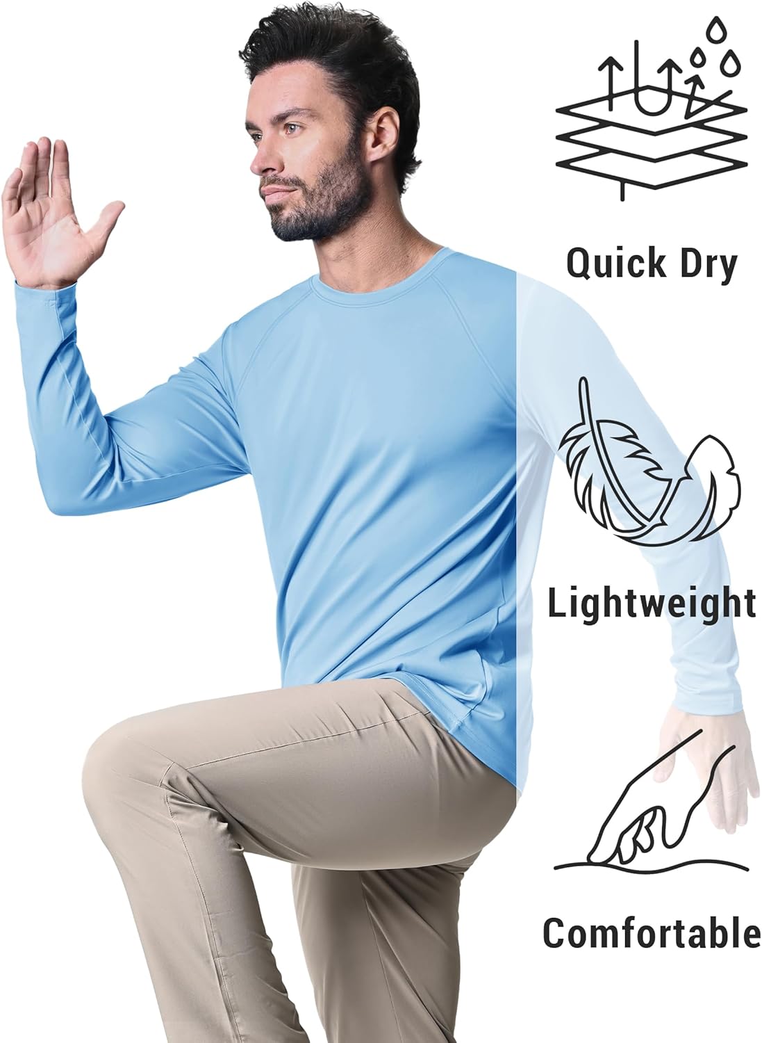 KEFITEVD Men's UPF 50+ UV Sun Protection Performance Long Sleeve T-Shirt Workout Quick Dry Rashguard - Image 7