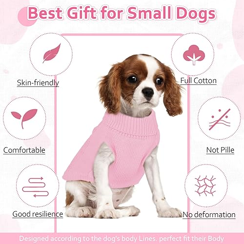 Miniatura 4 de DENTRUN Suéter para perros pequeños, cachorro de cuello alto para clima frío, ropa clásica de invierno cálida para perro, suéter para perrito,