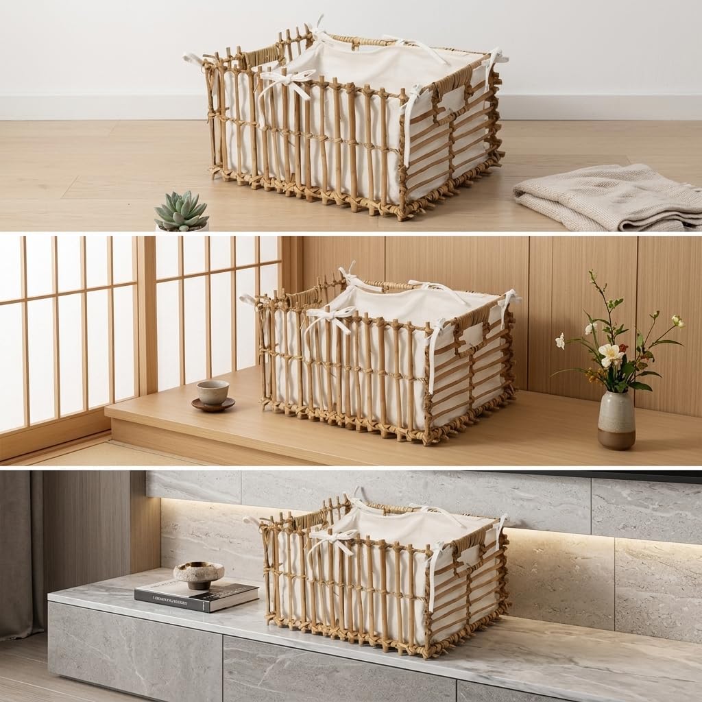 Cesta Almacenamiento Mimbre Fibra, Grande (43cm x 30.8cm x 22.3cm)