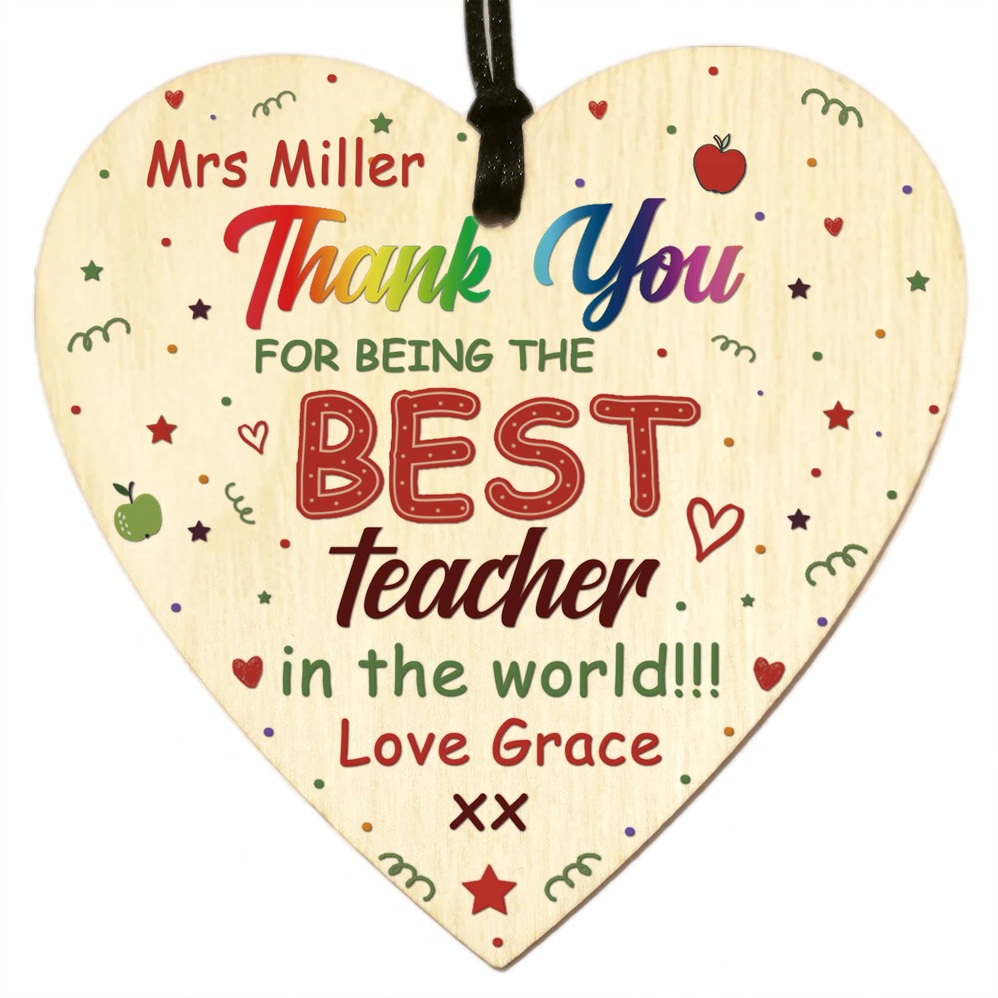 Thank You Teacher TA Personalised Any Name Gifts for Teacher,Nursery Teacher,Teaching Assistant Pre-School Leaving School End of Term Wooden Heart Sign Plaque Keepsake