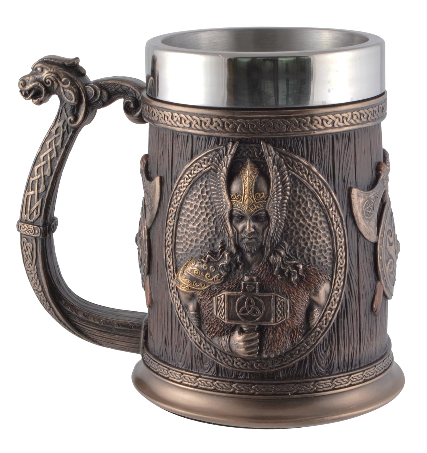 Veronese 708-775 Krug germanische Götter Thor und Odin mit Drakargriff mit Metalleinsatz Becher Nordmänner