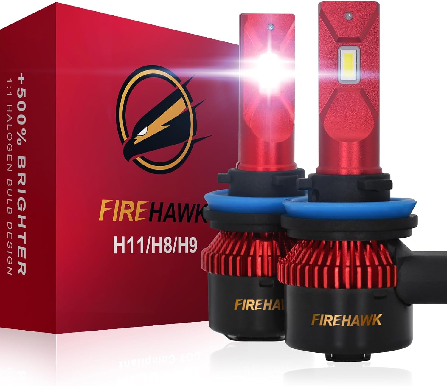 Firehawk H11/H8/H9/H16 Bulbs 30000LM Pure White 6000K Plug & Play IP68 Waterproof Fog Light, Pack of 2