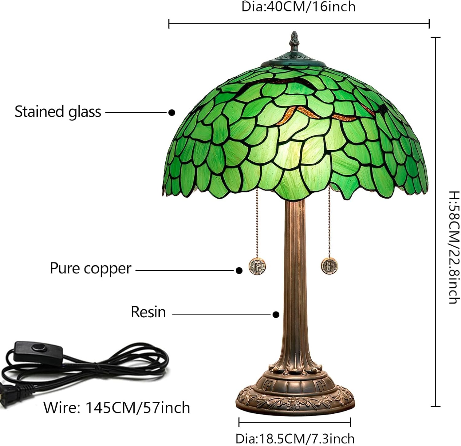 Tiffany Lamp Green Leaf Stained Glass Table Lamp 16X16X23 Inches Green Leaf Style Desk Reading Light Decor Beside Bedroom Living Room Home Festival Birthday Gift