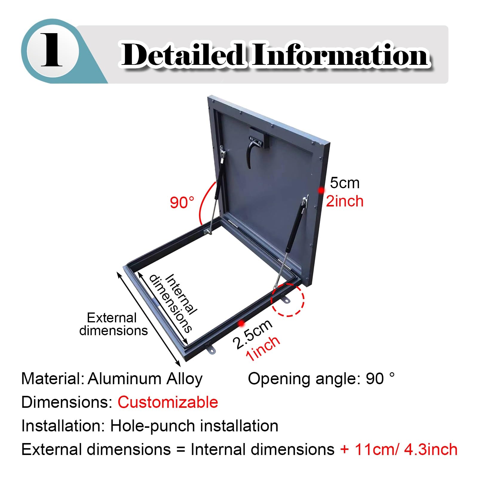 Genérico Escotilla de Techo Resistente y Personalizable con Asas - Cubierta de tragaluz Impermeable y antirrobo, Junta de escotilla de Mantenimiento de Metal (60x60 cm / 23,6x23,6 Pulgadas) para Uso