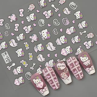 Cute Cat Emboss Nail Art Stickers Decals 5D Cartoon Self Adhesive Nail Stickers Design Kawaii Japanese Cat Nail Decals for Women DIY Manicure Party Nails Decoration Accessories