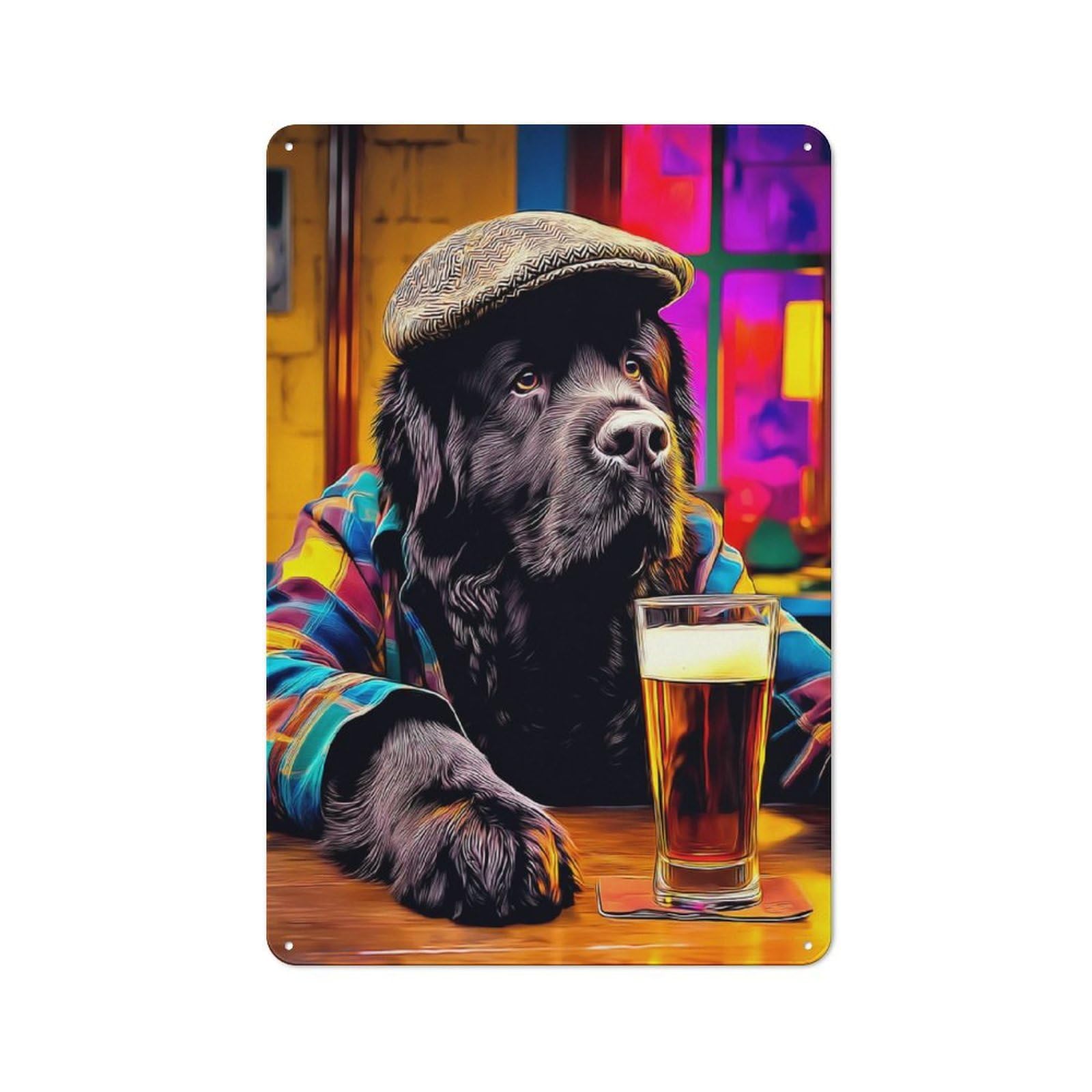 Junmoney Dog In Hat With Beer -5 Retro Metal Sign 30X20cm, Garage Style Shed Wall Plaque For Garage, Hobby Room, Office Or Man Cave