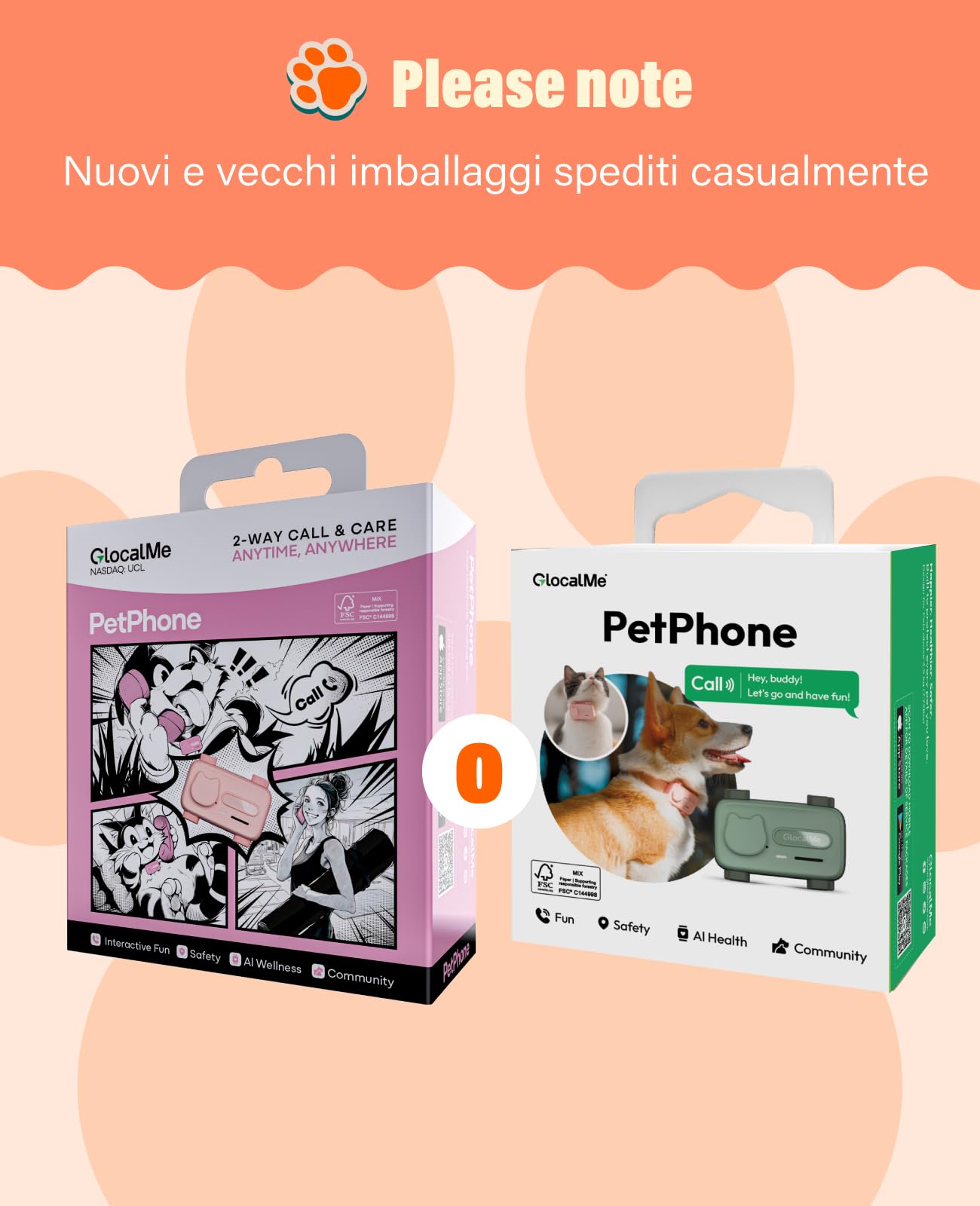 GlocalMe PetPhone, GPS Tracker per cane e gatto, chiamata bidirezionale, posizionamento globale, tracciamento in tempo reale, monitor della salute, mini GPS Tracker con abbonamento di 30 giorni