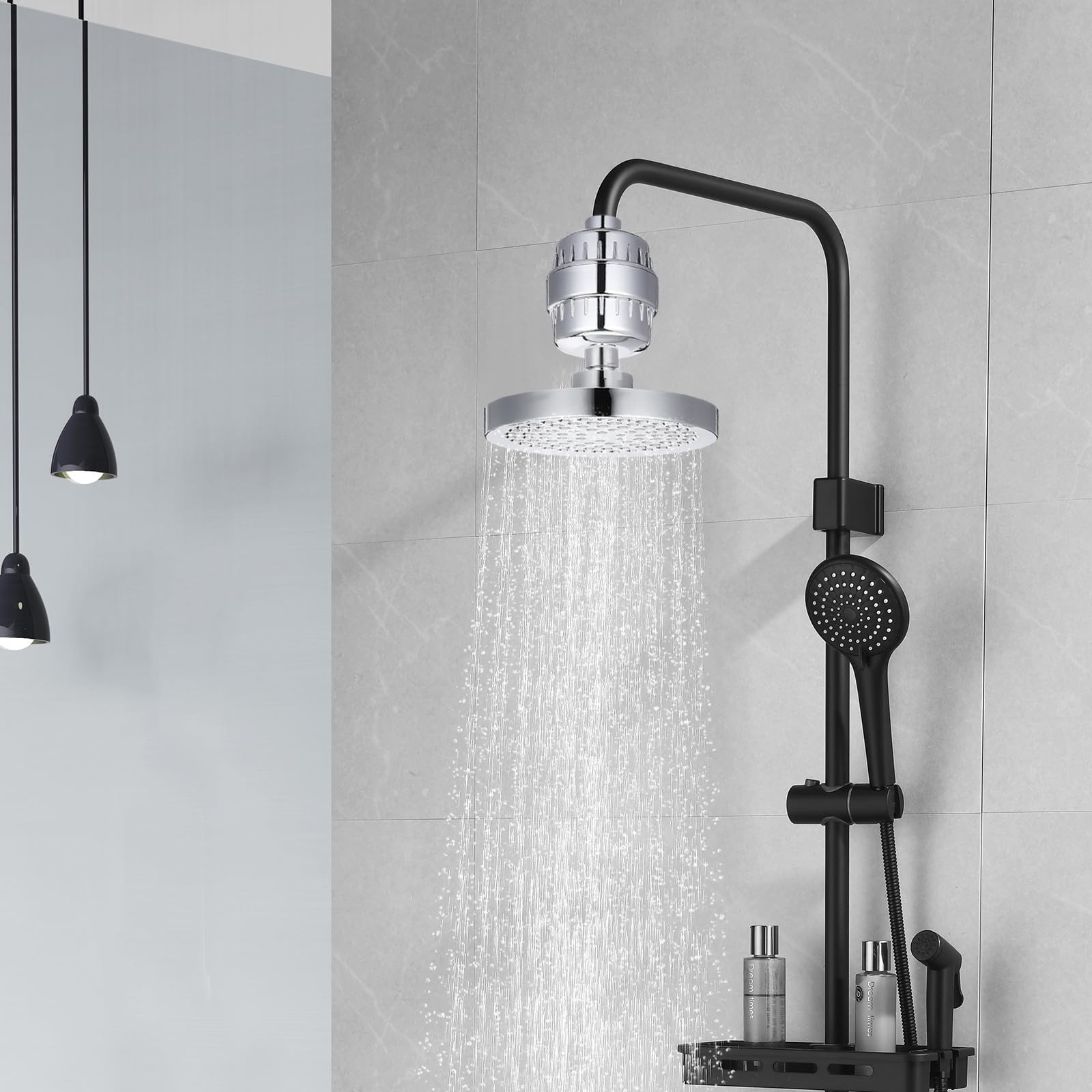 Filtro de Ducha Antical Cabezal Ajustable y Sistema de Filtración Múltiple, Purificador de Agua para Ducha Rociador de Alta Presión y Recambio Compatible