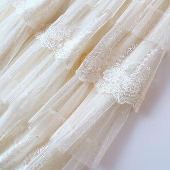 Women's Layered Tiered Tulle Skirt Elastic High Waist Elegant Fairy Embroidered Mesh A-Line Maxi Cake Skirt