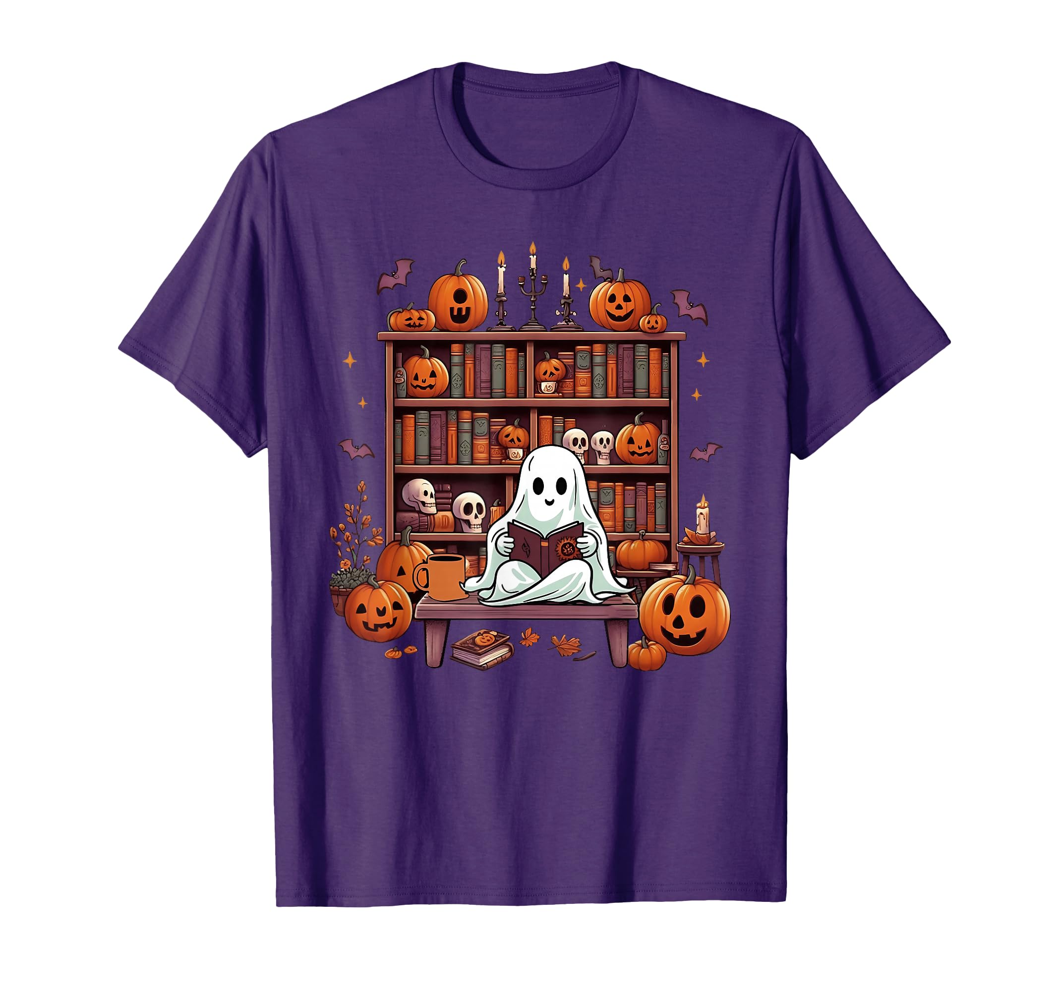 Funny Ghost Book Reading Books Lover Teacher Happy Halloween T-Shirt