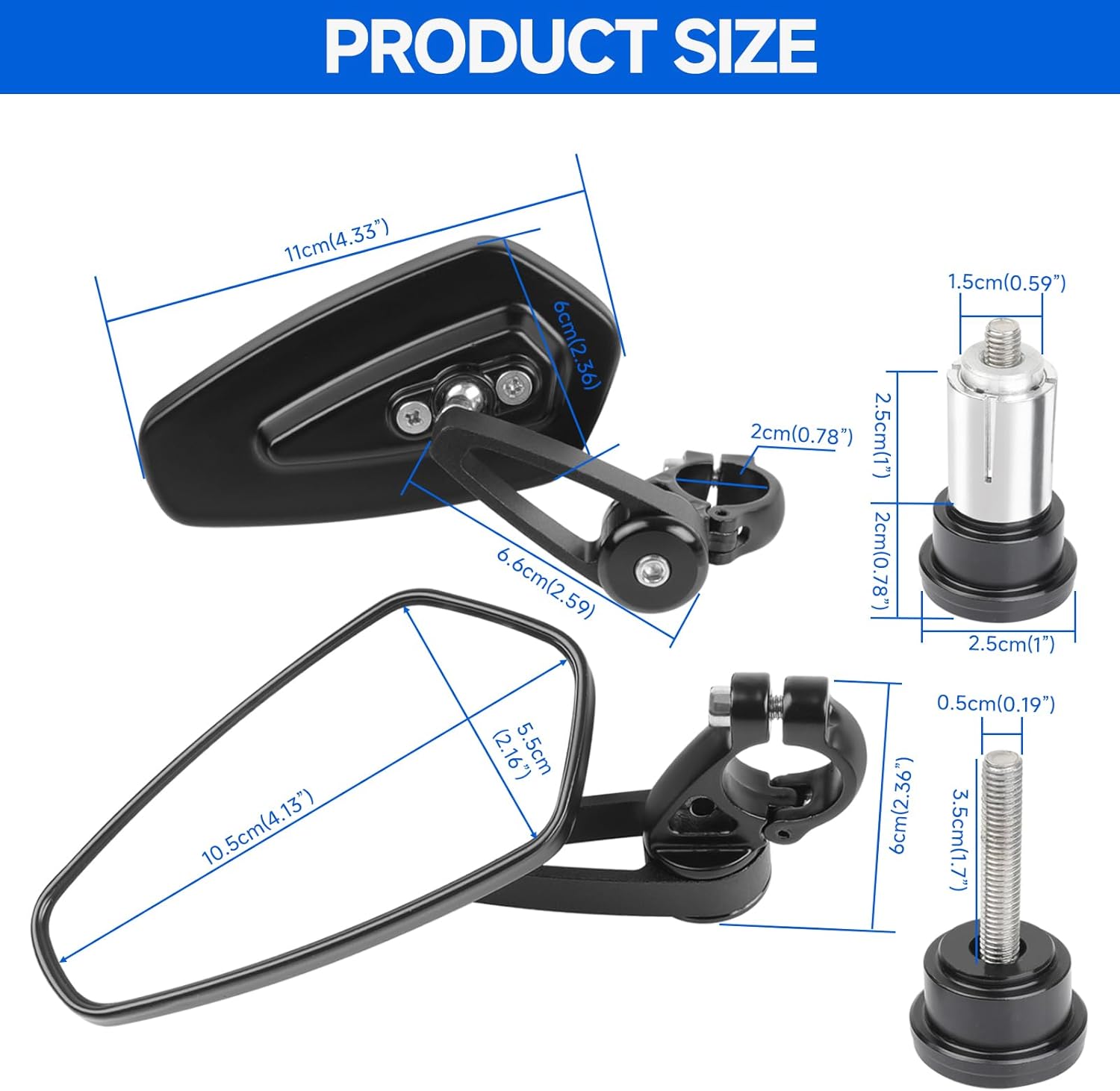 DREAMIZER Motorcycl Universal 7/8" 22mm CNC Handlebar End Mirrors Compatible with Honda CBF125 CBF600 Kawasaki Z1000 Z750 Suzuki GSF600 GSF1250 Yamaha MT03 MT09 (Black Mirror rod)