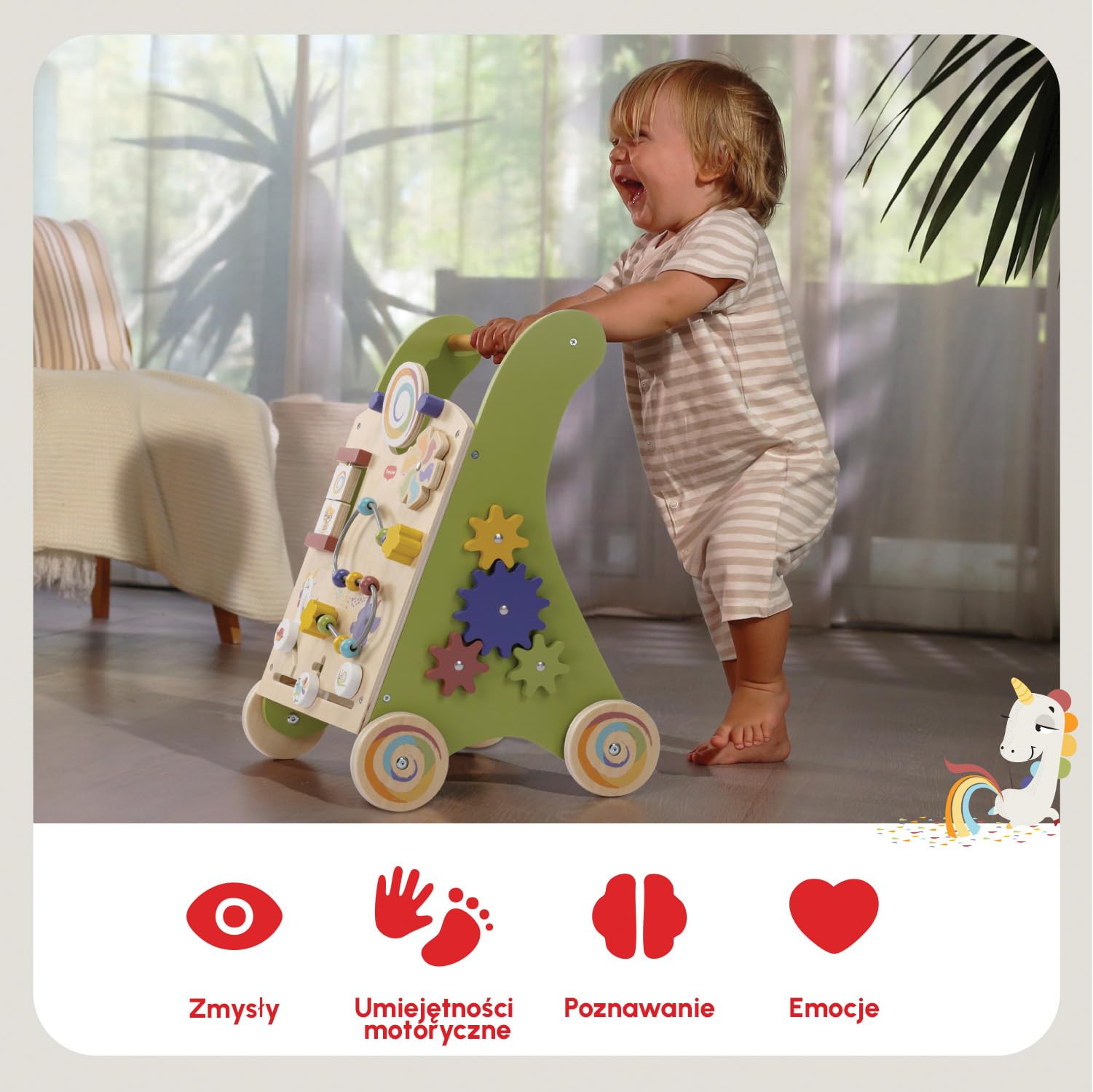 Tiny Love Drewniany Interaktywny Chodzik, Chodzik Edukacyjny 2 w 1, 12 Interaktywnych Zabaw, Rozwija Zdolności Motoryczne, Rozwój Poznawczy, Naturalna Konstrukcja, od 18 Miesięcy, Born To Party