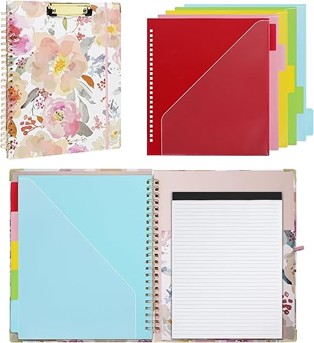 Vista 15 de Carpeta de 3 anillos con portapapeles, tamaño carta de 1 pulgada, bonita carpeta de portapapeles con bloc de notas recargable, 5 carpetas Azul