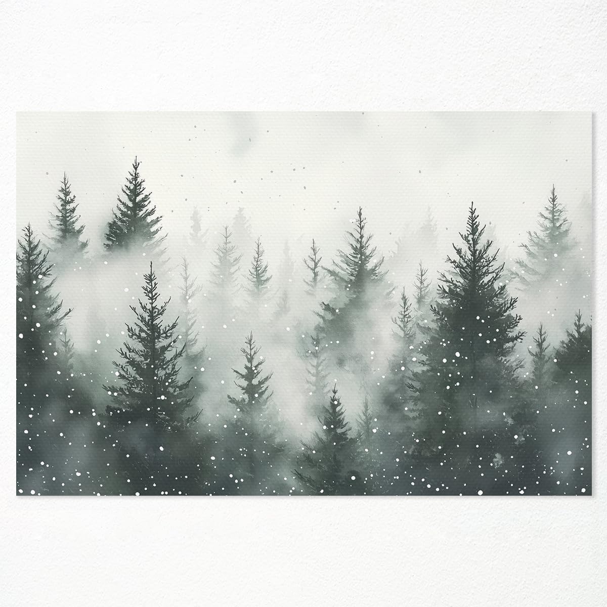 Wodkodnxy Pine Tree Forest Canvas Wall Art, Winter Snow Landscape Poster, Christmas Tree Art Print, Watercolor Tree Forest Green Painting, Farmhouse Winter Christmas Wall Decor 12x16in Unframed