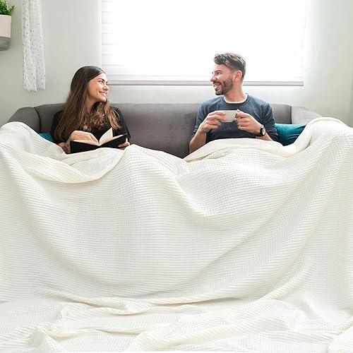 Miniatura 7 de PHF Manta de punto gofre de 100 % algodón, tamaño King de 120 x 120 pulgadas, suave, ligera, transpirable, de gran tamaño, perfecta para verano,