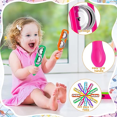 Miniatura 3 de 100 piezas de pandereta para niños, mini pandereta a granel, juguete de ritmo de percusión, instrumentos de mano, platillos de plástico, fabricante