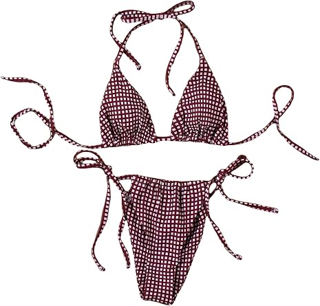 BYFINECANY Womens Plaid Print Halter Bathing Suit High Waist Summer Cute Swimsuit Bikinis Set