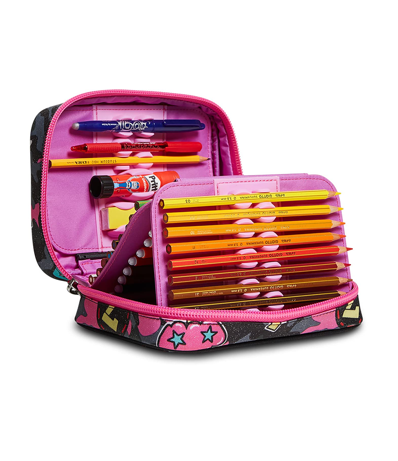 Astuccio Scuola Seven Speed Pad - Camoulove Girl Ragazza - Completo di Matite, Pennarelli - Grigio, Rosa