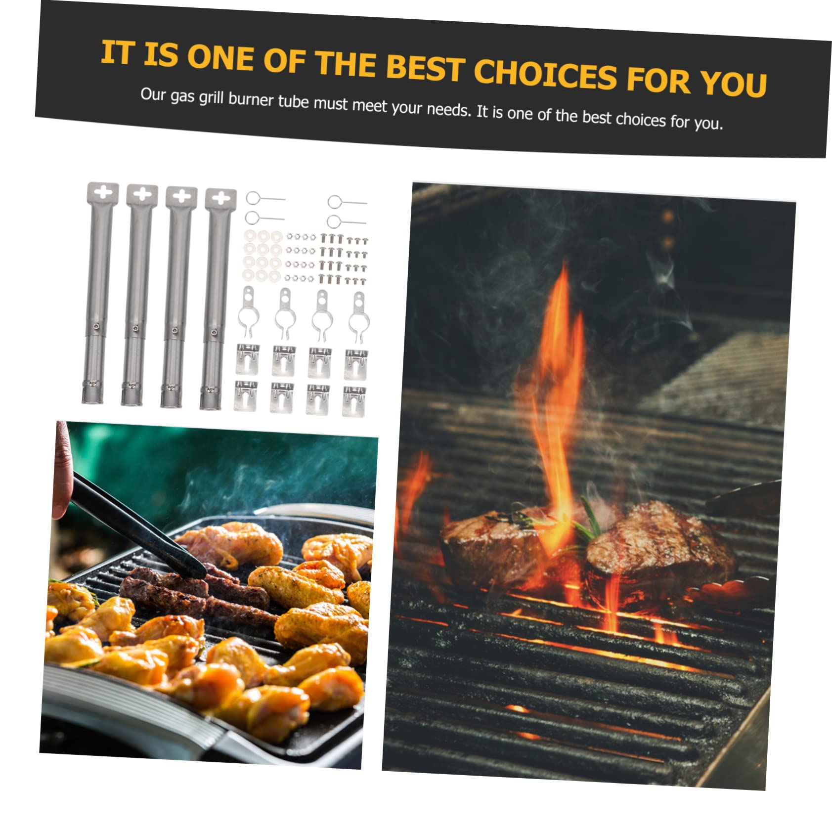 Quemador de Tubo Cruzado para Parrilla de Gas, 1 Juego de Acero Inoxidable | Plata, Estructura Simple y Uso Fácil, Calor Uniforme, Compatible Mayoría de Barbacoas de Gas