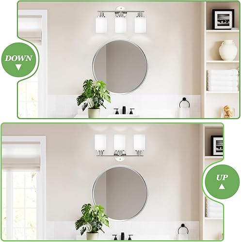 Miniatura 5 de Lámparas de baño de 3 luces, luces de tocador para espejo con pantalla de vidrio blanco lechoso texturizado, lámpara de pared moderna para cocina,