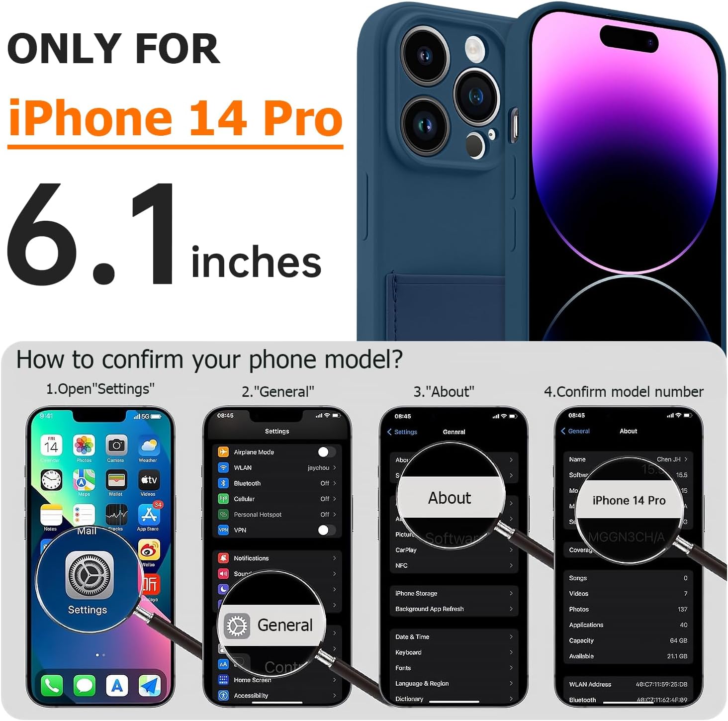 Designed for iPhone 14 Pro Case with Card Holder for Women Men Soft Liquid Silicone Cover [Microfiber Lining] Full Camera Protection Shockproof Slim for iPhone 14 Pro Case Wallet Blue - Image 6