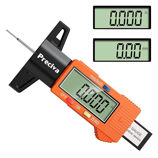 Tire Tread Depth Gauge, Preciva Large LCD Digital Tire Tread Depth