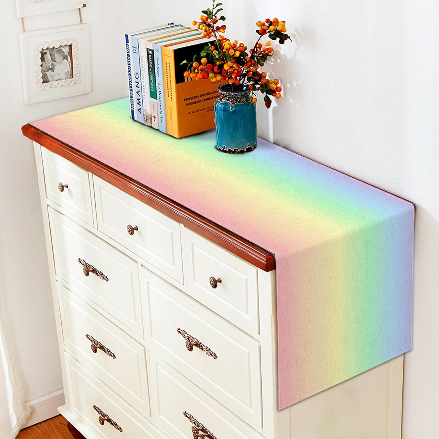 Vohado Pastel Rainbow Table Runner Unicorn Themed Birthday Party Decorations Princess Dining Room Home Kitchen Island Decor - Image 6