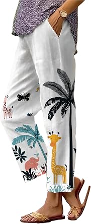 domirica Trendy Pants for Women Lightweight Elastic Waist Breathable Casual Beach Trouser