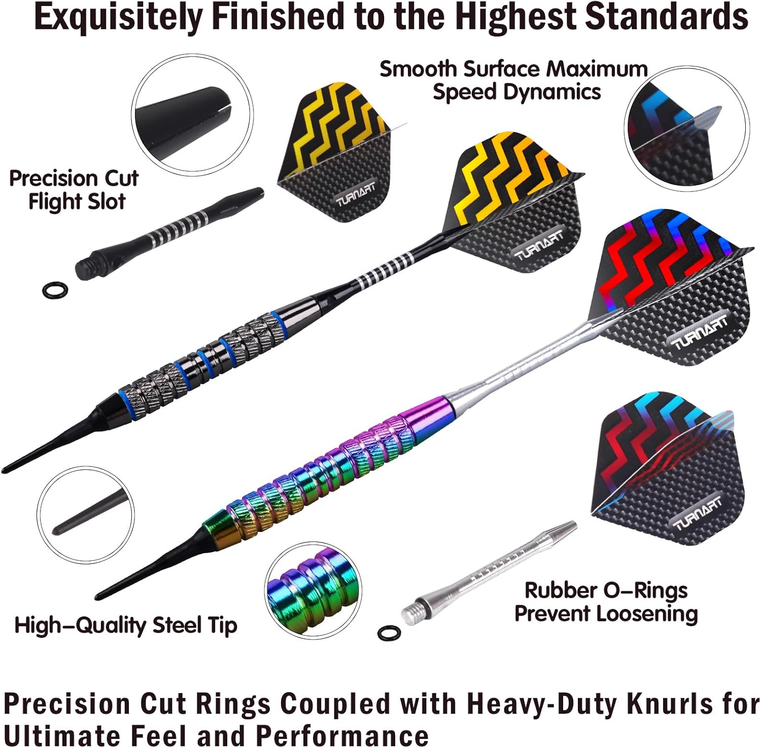 Turnart Darts Plastic Tip - Professional Soft Tip Darts Set for Electronic Dartboard 12 Pcs 18 Grams with 50 Extra Tips 24 Flights 2 Flight Protctors and Tool Kit Gift Darts