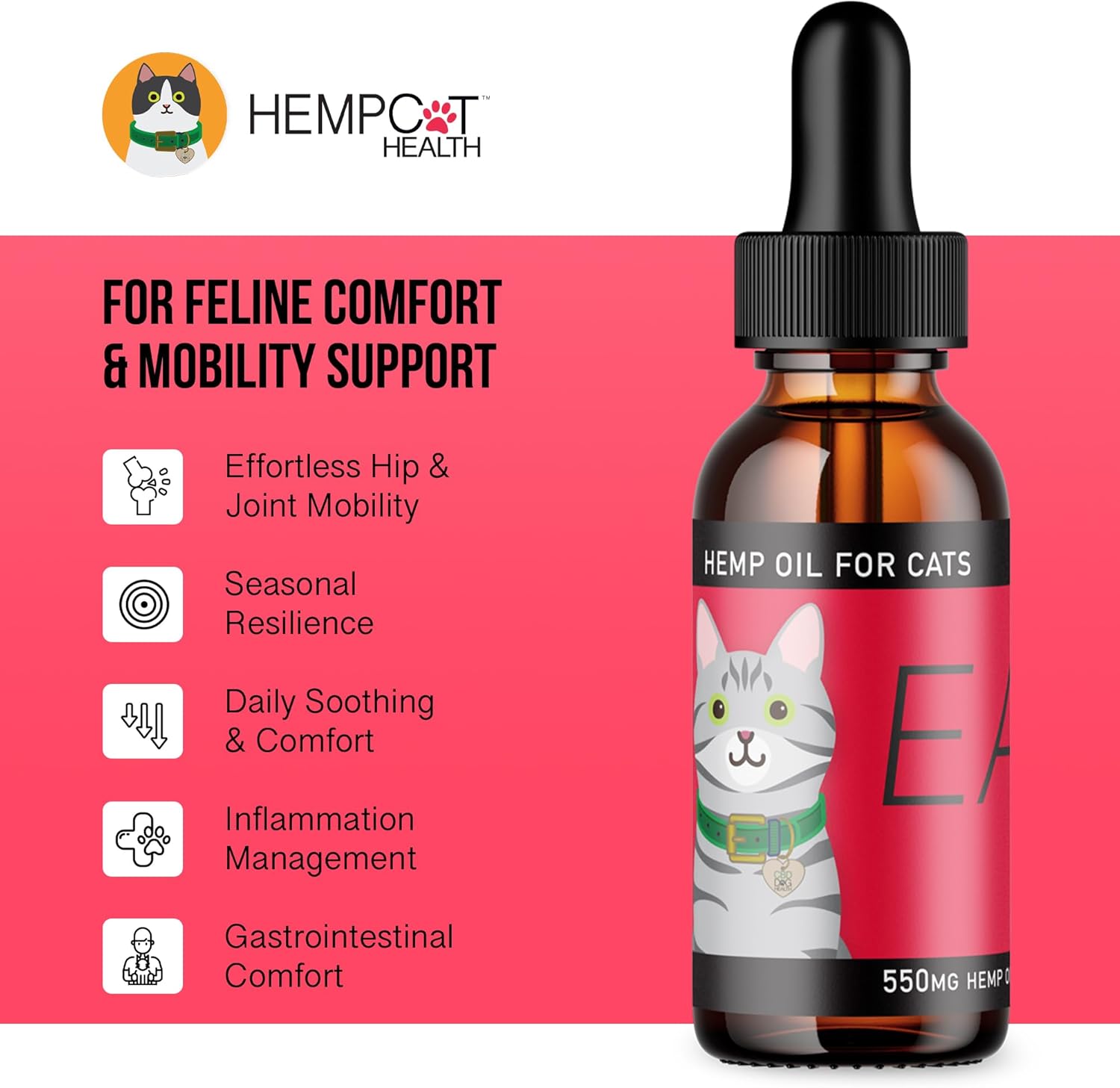 Ease for Cats - Natural Cat Hemp Oil for Mobility & Joint Support - Senior Cat Wellness Drops for Hip & Joint Comfort