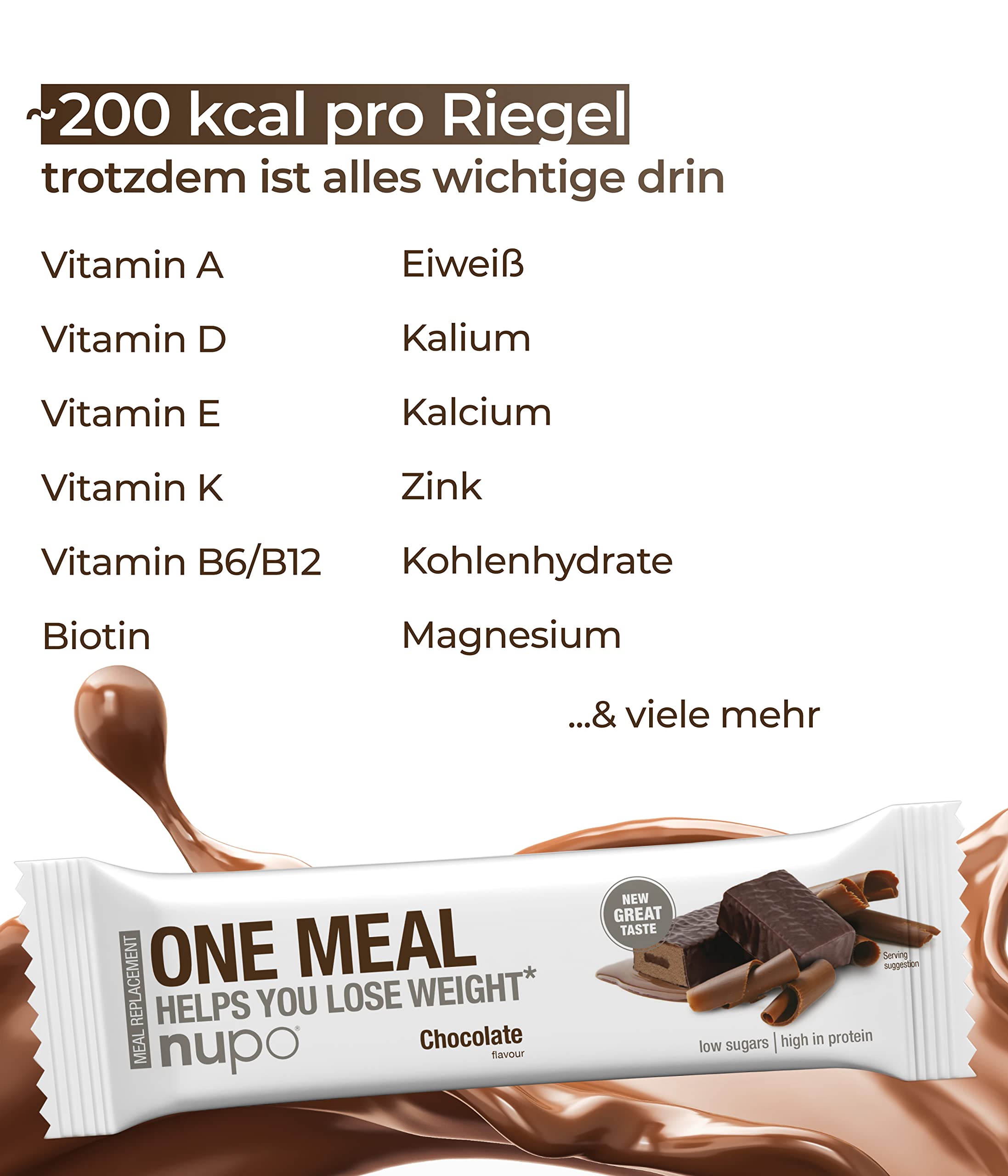 NUPO One Meal Bar – Cioccolato I Gustose barrette sostitutive del pasto per una dieta equilibrata I Ti aiuta a perdere peso I Alto contenuto di proteine I 24 vitamine e minerali I 24 x 60g