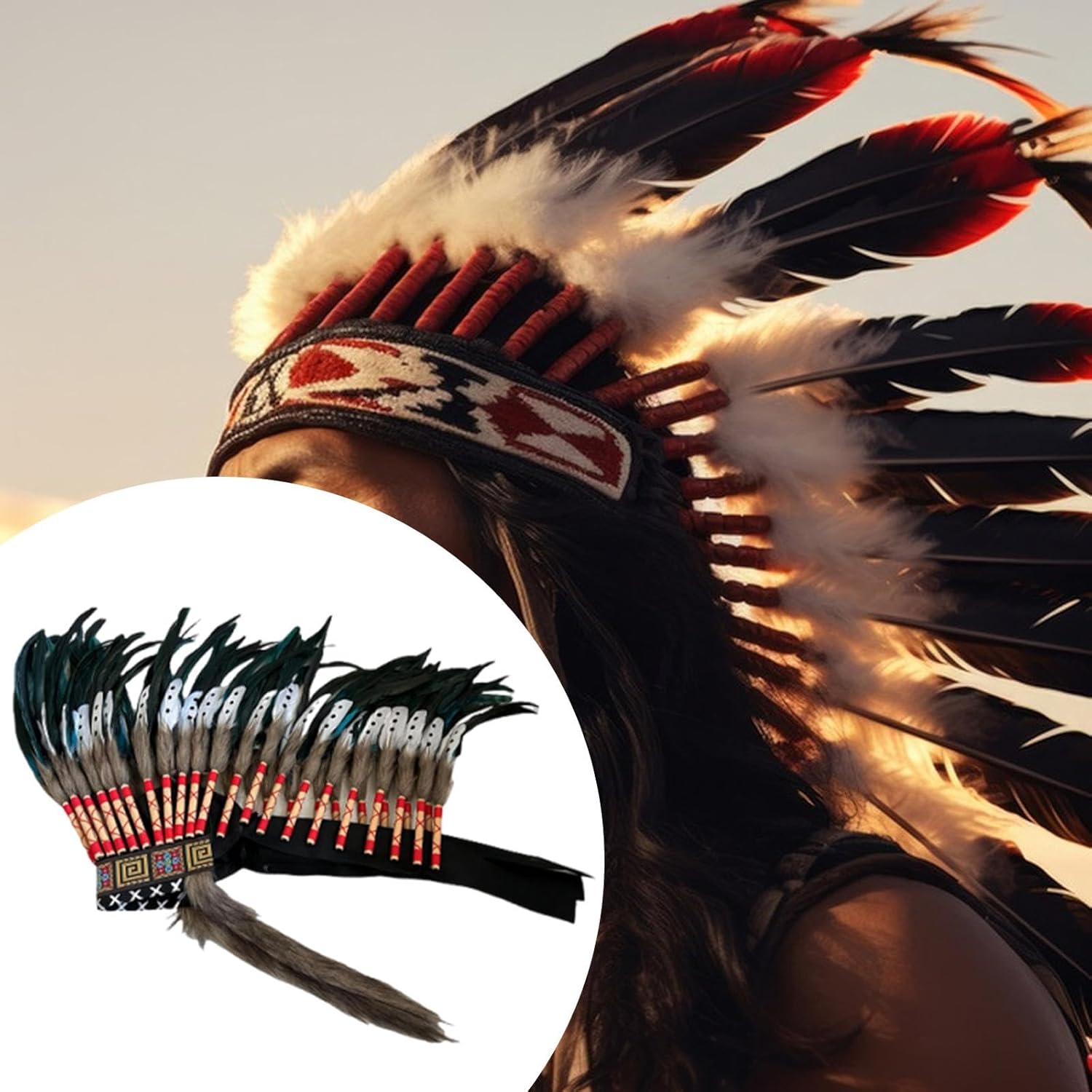 Artificial Feather Headdress Chief Costume Headpiece for Dress Adults