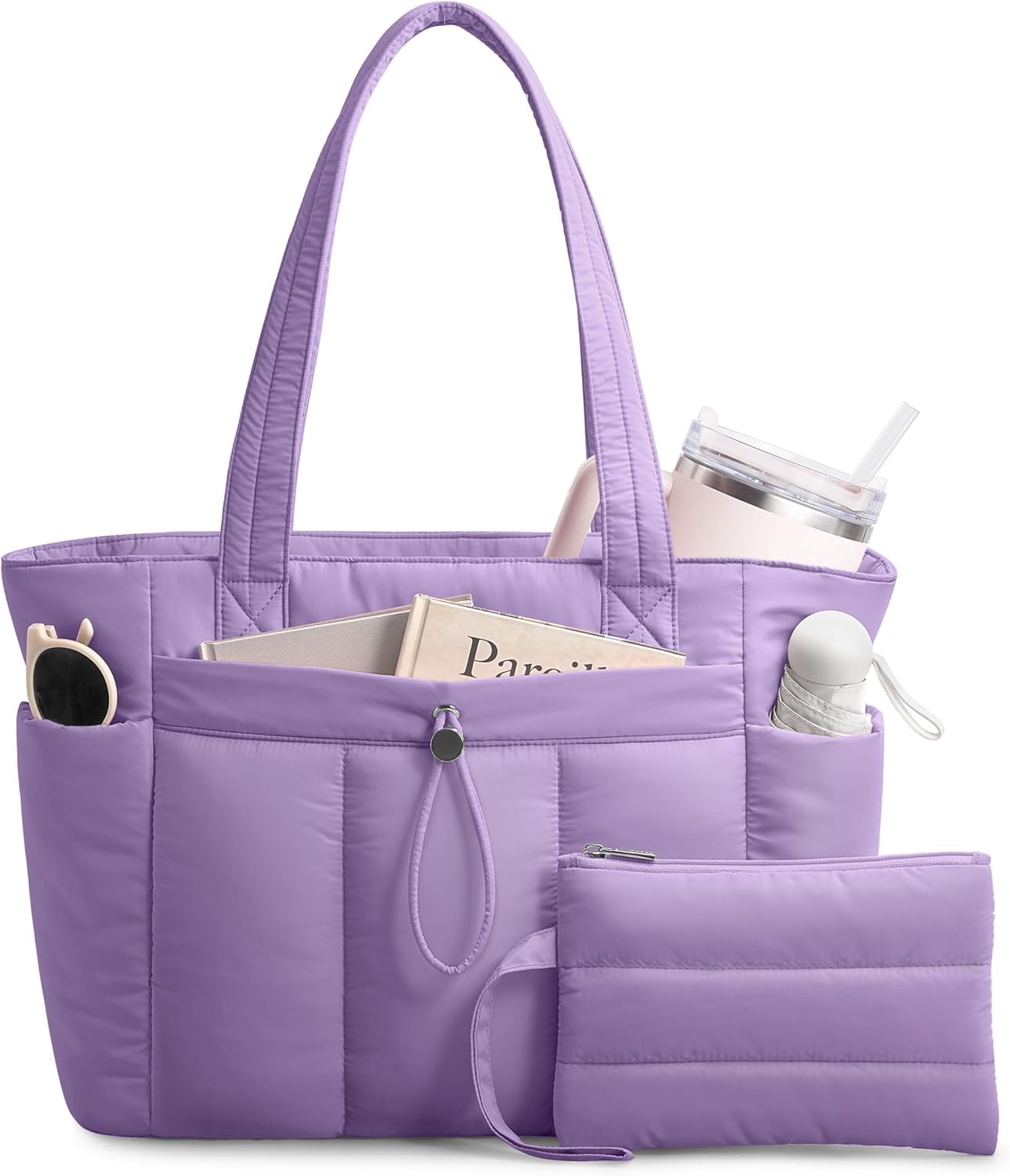 TOPDesign Puffy Tote Bag for Women with Cup Holder & Laptop Compartment & Cosmetic Bag & Trolley Sleeve for Work, Travel