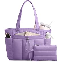TOPDesign Puffy Tote Bag for Women with Cup Holder & Laptop Compartment & Cosmetic Bag & Trolley Sleeve for Work, Travel