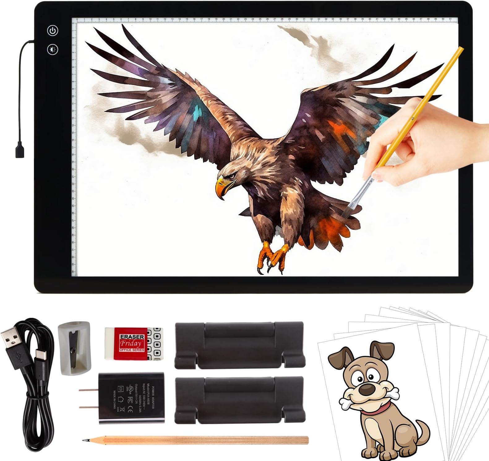 Upgraded Rechargeable A2 Light Pad 23.7โx15.8โ, TOHETO 5200mAh Battery Powered Large Tracing Light Box, 6 Levels & Stepless / 3 Colors Super Bright Light Board for Diamond Painting, Drawing, Sketching
