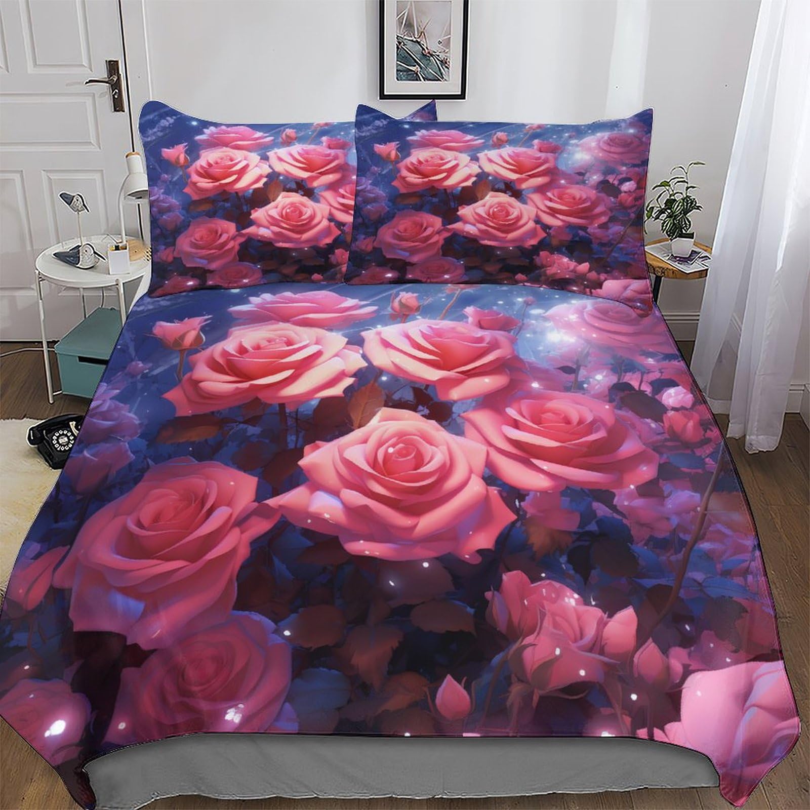 Parure de lit rose 3 pièces comprenant housse de couette 220x240 et taies d'oreiller