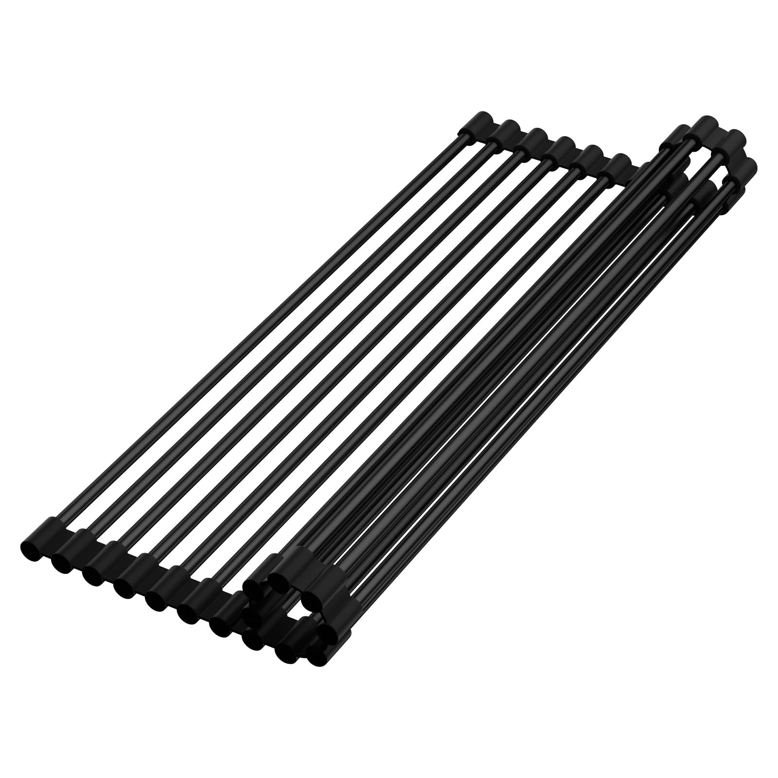 Geworzi Roll Up Dish Drying Rack - Over Sink Drainer Rack Foldable Stainless Steel Dish Drainer, Heat-Resistant, Anti-Slip, Multipurpose Kitchen Sink Rack for Kitchen Counter, 49x27 cm 15 Tube, Black