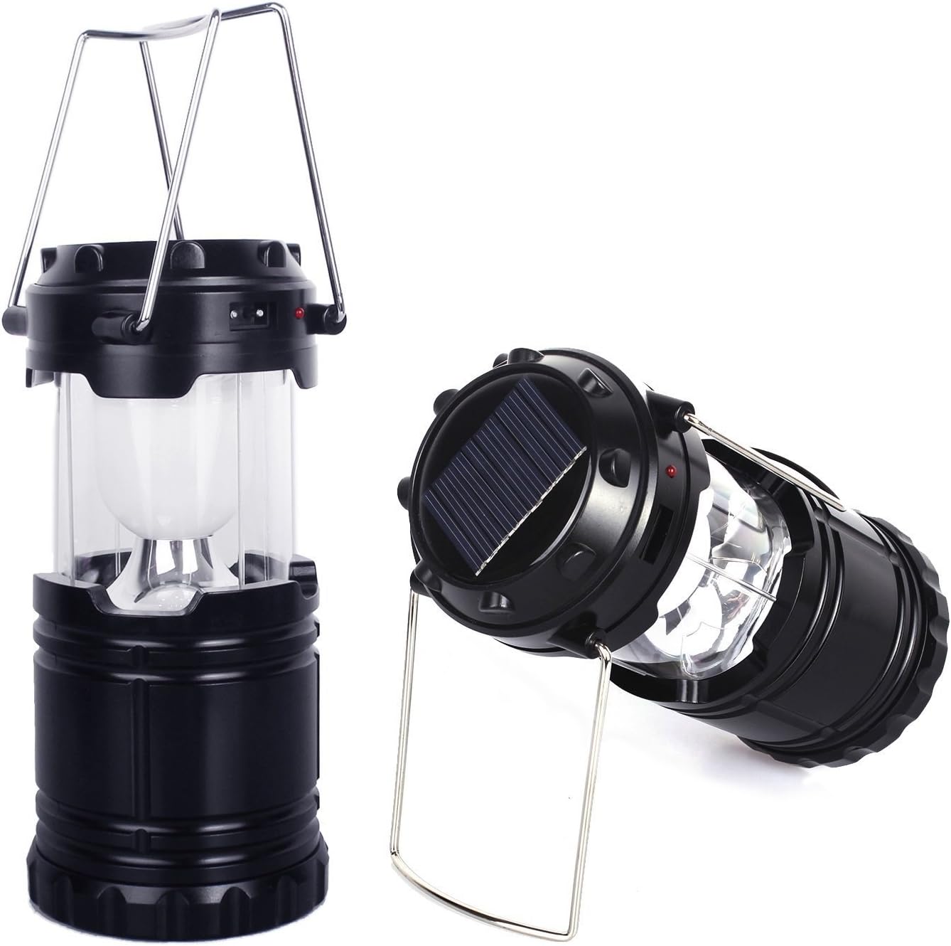 Portable Collapsible Solar Lanterns Rechargeable LED Lantern Camp Lights Table Lamp for Outdoor, Fishing, Blackout, Emergency Charging for Android Cellphone Iphone (Black)