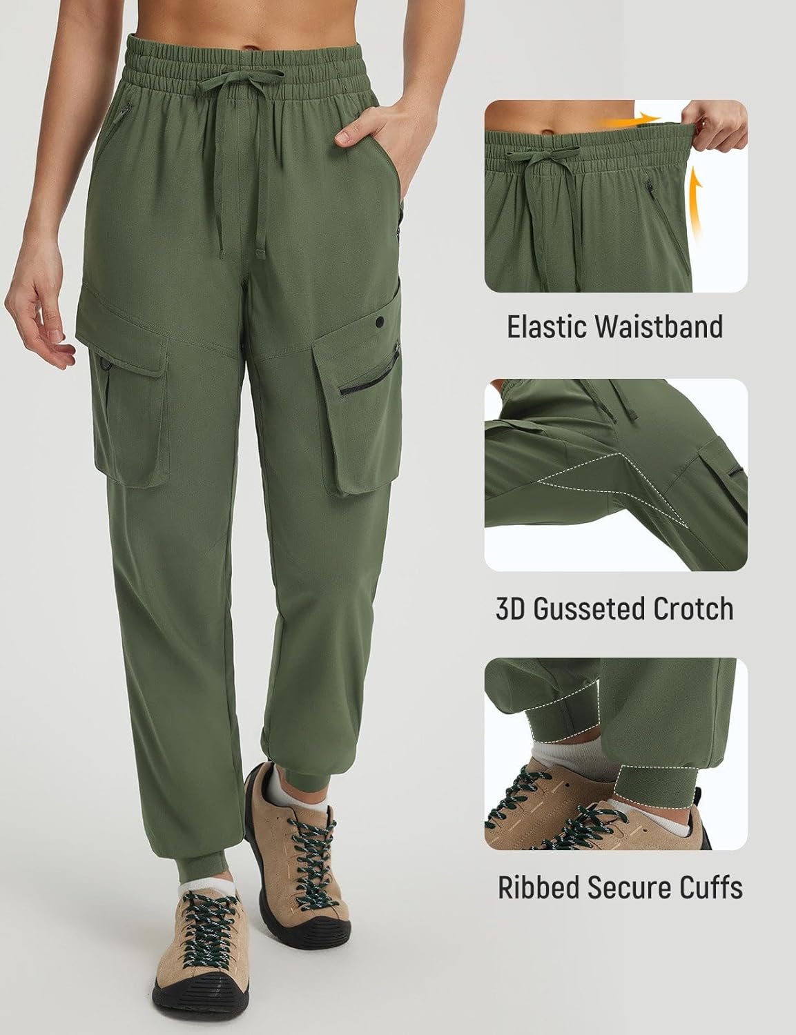 baleaf Women's Ripstop Hiking Pants with 6 Pockets Water Resistant Joggers Lightweight Quick Dry Elastic Waist Travel Pants - Image 6